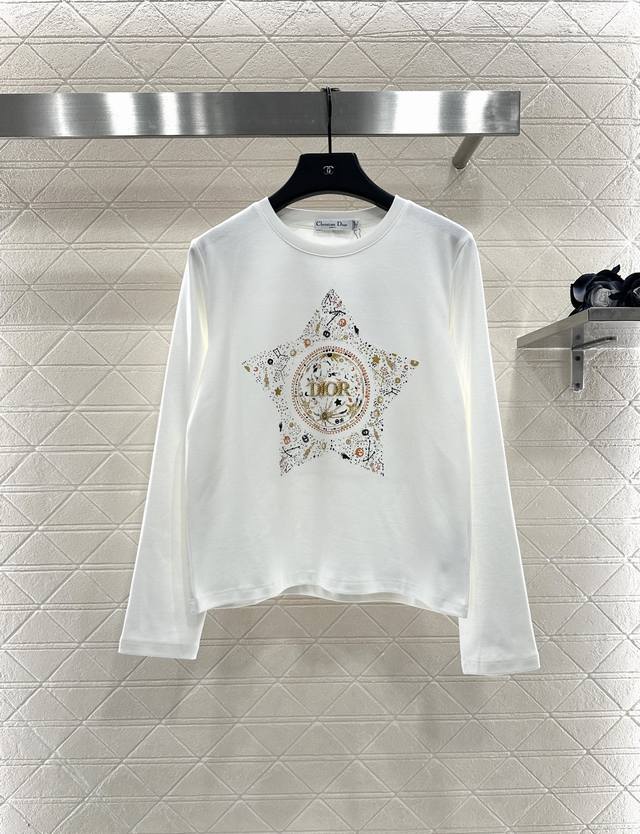 Dio*2025 New Arrival Five-Pointed Star Beaded Rhinestone Long-Sleeved Top Custom