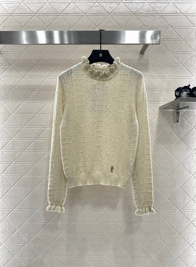 Chane*2025 New Arrivals Wood Ear Lace Stand-Up Collar Knit Long Sleeve Custom-wo