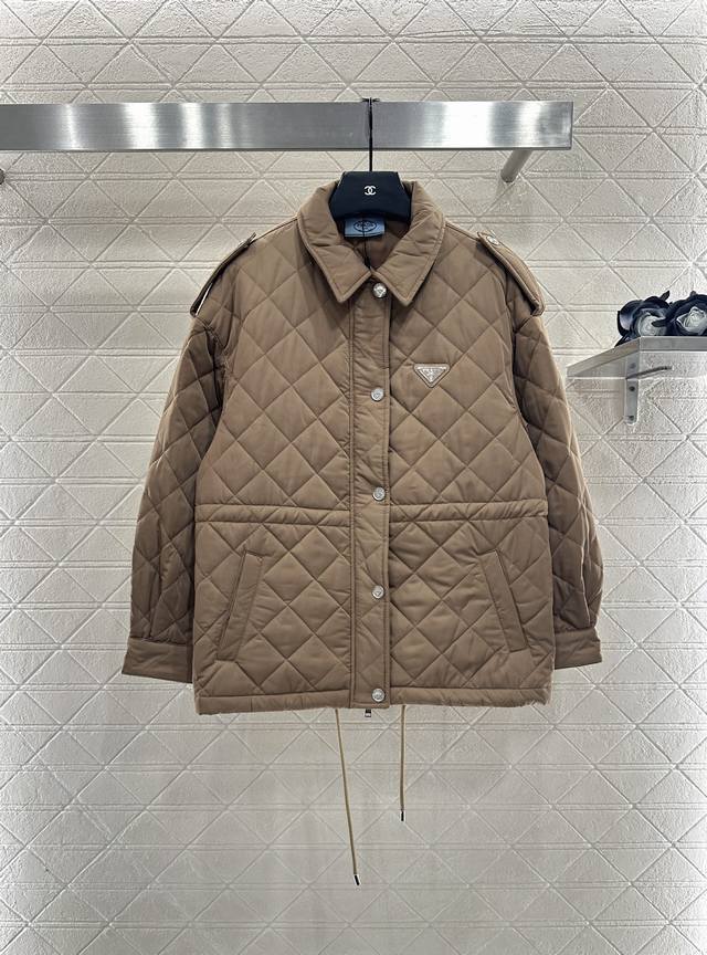 prad*2025 New Arrivals Diamond-Patterned Hooded Drawstring Cotton Jacket Custom