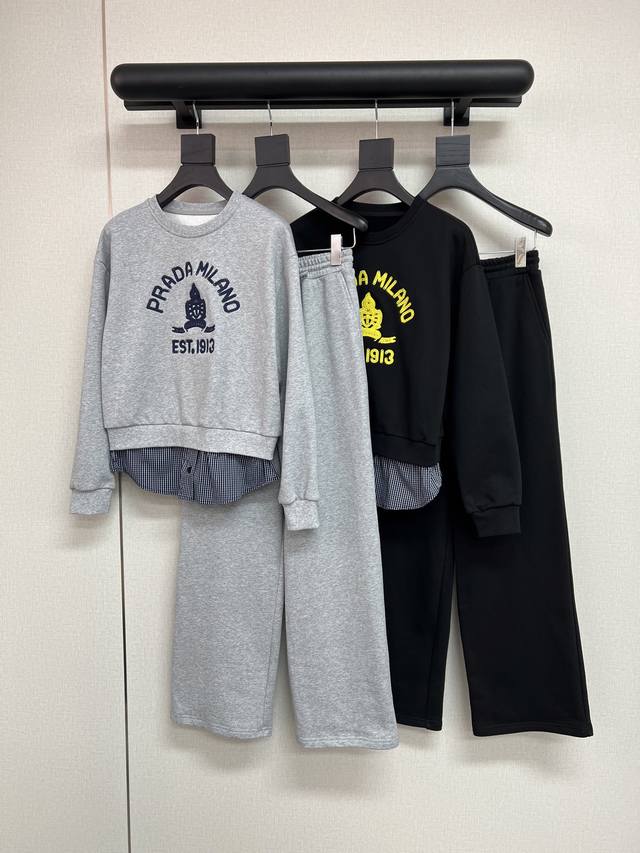 High-quality Prada* 2025 autumn/winter new style suit. Round-neck, two-piece swe