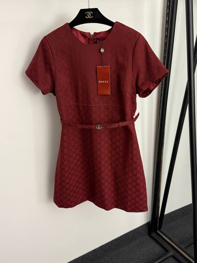 Style No. 20255832 Gucc* new monogram Gg jacquard waist short-sleeved dress wit