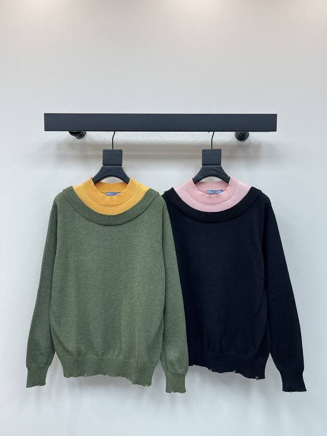 prad* New fall/winter ripped, fake two-piece, contrasting embroidered, large log