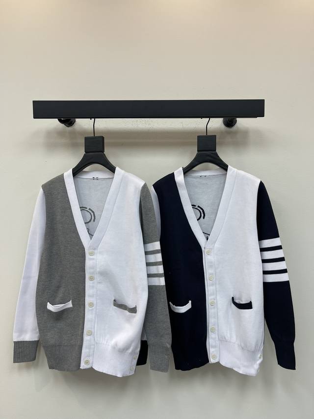 Tb*New preppy-style V-neck knitted cardigan featuring a stickman walking the dog