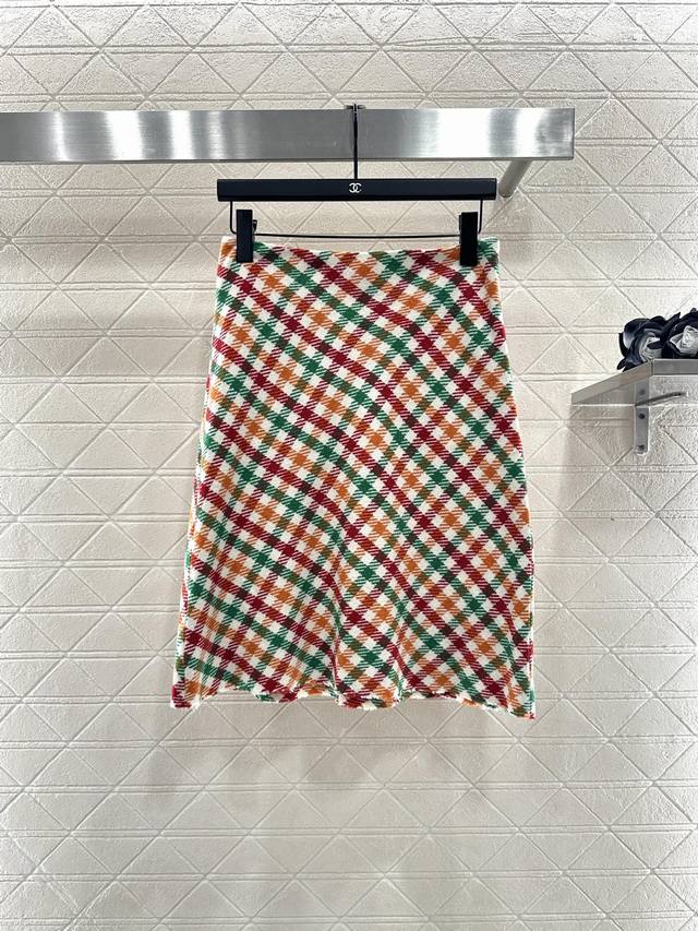 Miumi*2025 New Arrivals Straight Plaid Colored Skirt Custom Yb imported wool mat