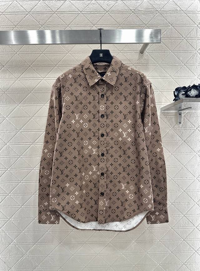 Louis Vuitto*2025 New Arrivals Printed Lapel Long-Sleeved Shirt Custom Yb Twill