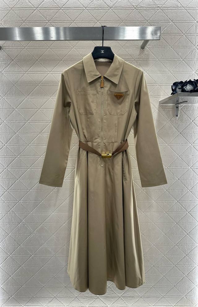 prad*2025 New Arrivals Lapel Belted Dress Custom Yb imported rayon, breathable a