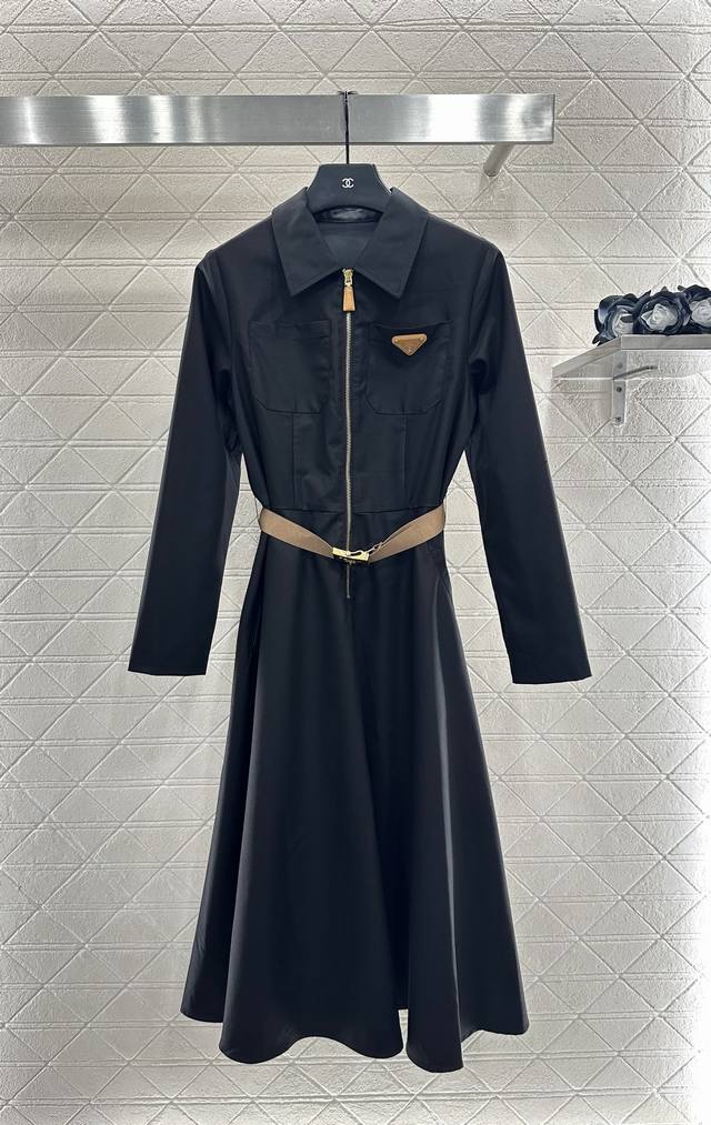 prad*2025 New Arrivals Lapel Belted Dress Custom Yb imported rayon, breathable a