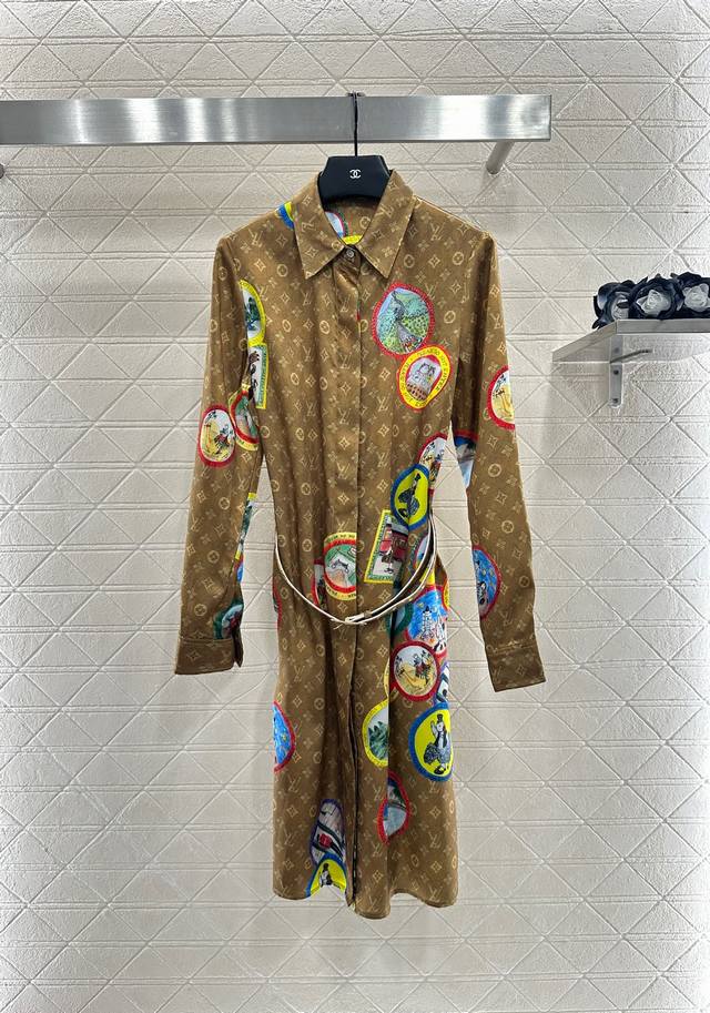 Louis Vuitto*2025 New Arrivals Lapel Printed Badge Shirtdress Custom Yb imported