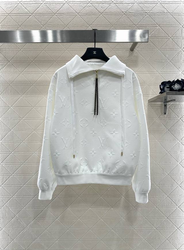 Louis Vuitto*2025 New Arrivals Embossed Half-Placket Sweatshirt and Pants Set Cu