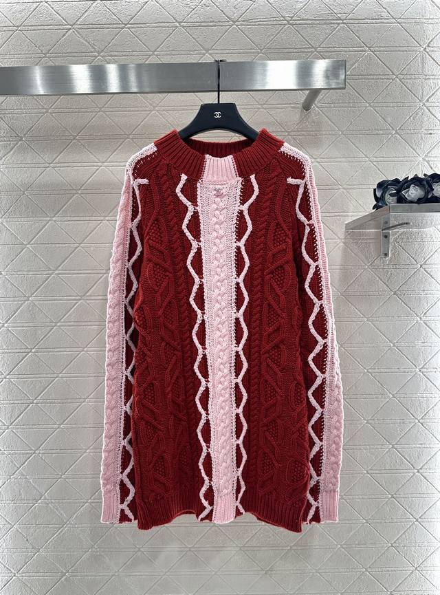 Chane*2025 New Arrivals Cable-Knit Contrast Crochet Sweater Dress Custom Yb wool