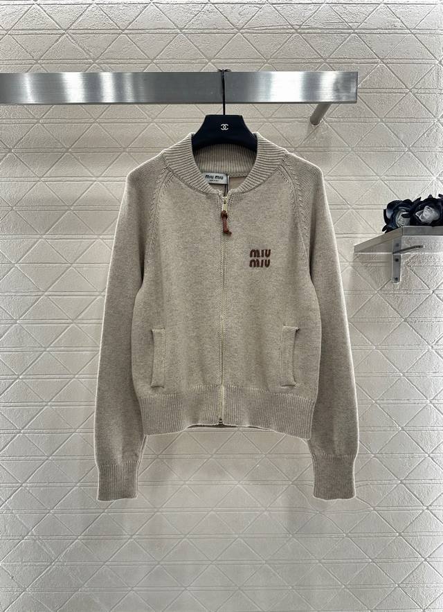 Miumi*2025 New Arrivals Zippered Knit Jacket Custom Yb wool yarn for a premium,