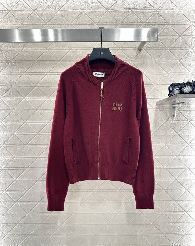 Miumi*2025 New Arrivals Zippered Knit Jacket Custom Yb wool yarn weave, high-qua