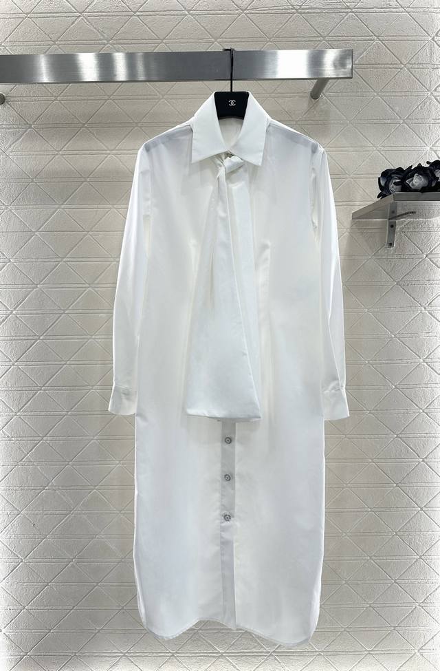 Chane*2025 New Arrivals Ribbon-Tied Long Shirt Dress Custom Yb twill cotton mate