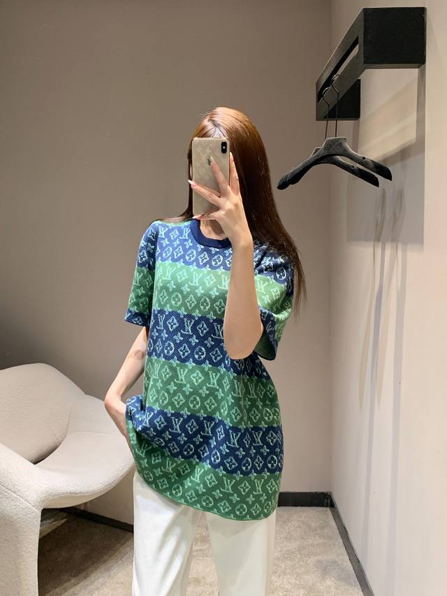Louis Vuitto* 25Fw Early Fall New Monogram Striped Short-Sleeved Crewneck T-Shir