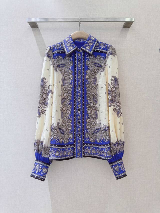 Z*I*M*M Lantern Sleeve ShirtThis purple paisley pattern shirt is made of ramie f
