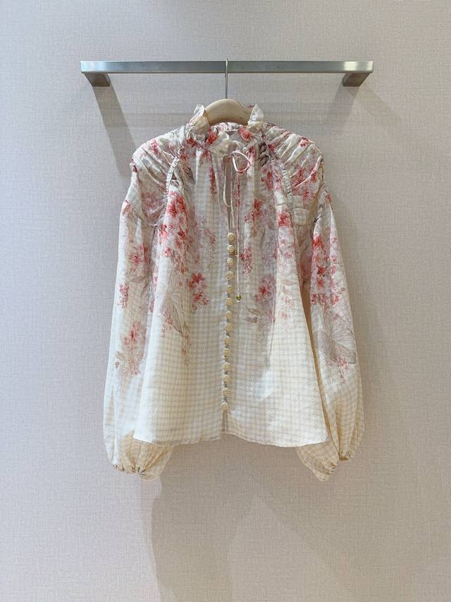 Zimmerman*N New Product RecommendationCoral floral pattern lantern sleeve shirt,