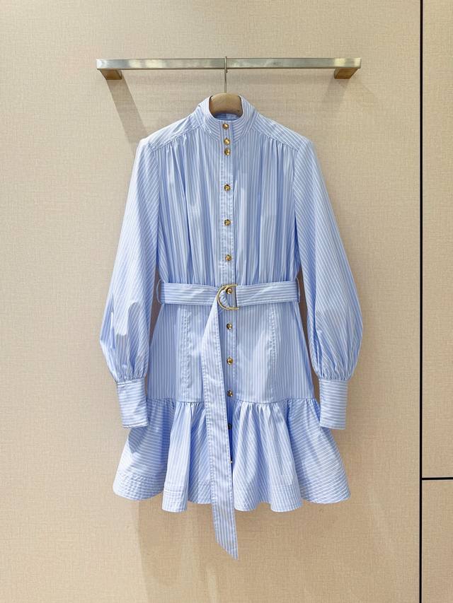 Zimmerm*A*N*N New Arrivals! Striped, high-necked, waist-hugging, ruffled dress.