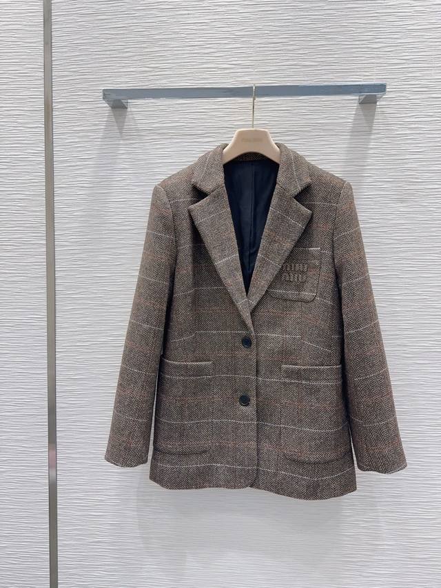 Miu Mi* 2025Fw new style simple and elegant suit jacket. Very high-end imported