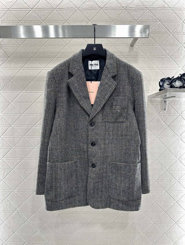 Miumi*2025 New Arrivals Lapel Plaid Pocket Suit Jacket Custom Yb imported worste