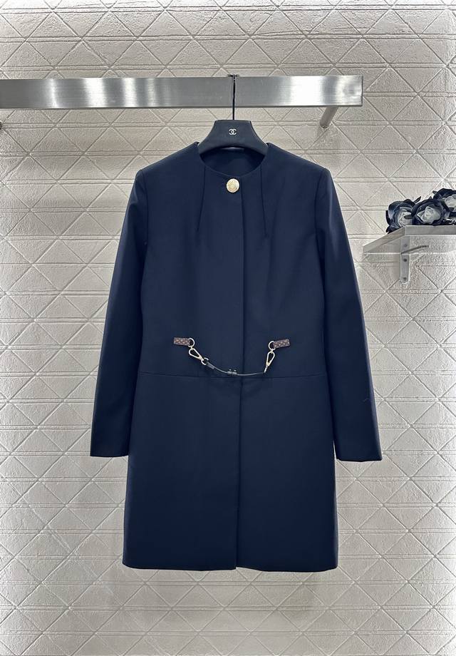 Louis Vuitto*2025 New Arrivals Round-Neck Leather Chain Midi Blazer Custom Yb im
