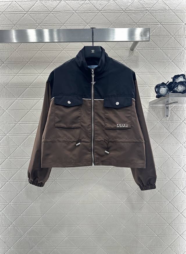 prad*2025 New Arrival Contrast Drawstring Jacket Custom Yb imported windproof an