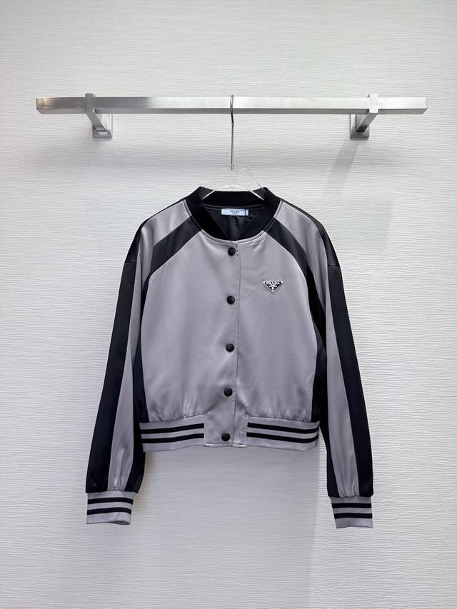 prad* 25Ss new contrast color jacket with ribbed collar and classic triangle log