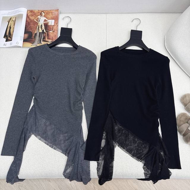 Miu 25Ss latest autumn and winter lace long-sleeved sweater. High-end single-pie