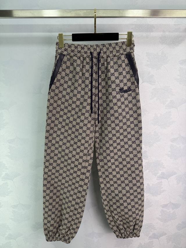 Gucc*25 New Double G jacquard elastic waist cuff trousers in a couture jacquard