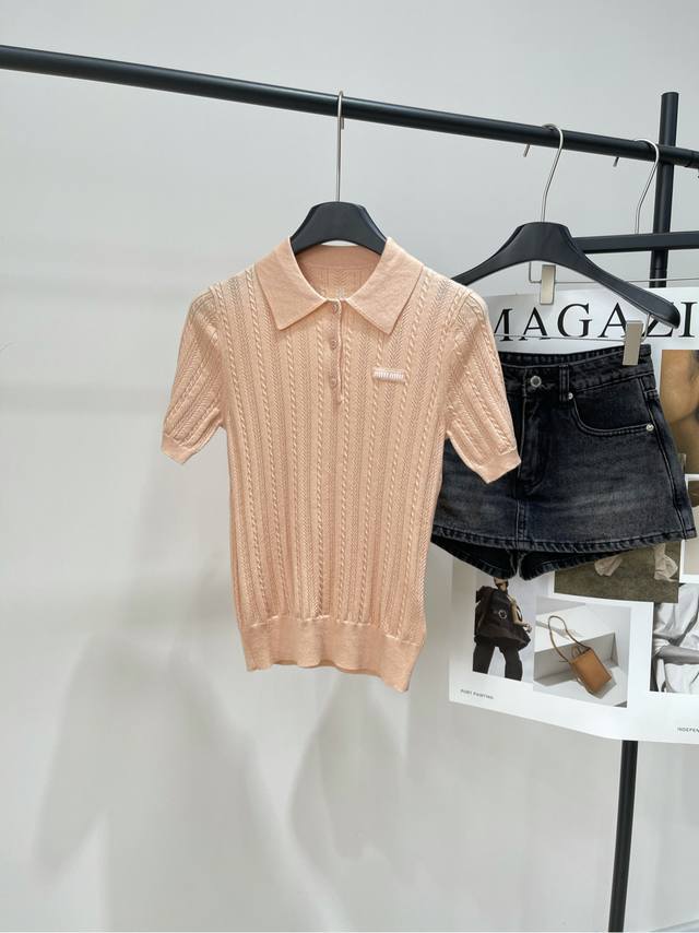 M Orange and pink hollow polo knit short sleeve ., Fabric: Wool blend Color: Ora