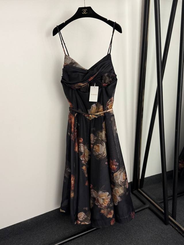 Style No. 20255789 Zimmermann new white flower print bow belt waist hollow susp
