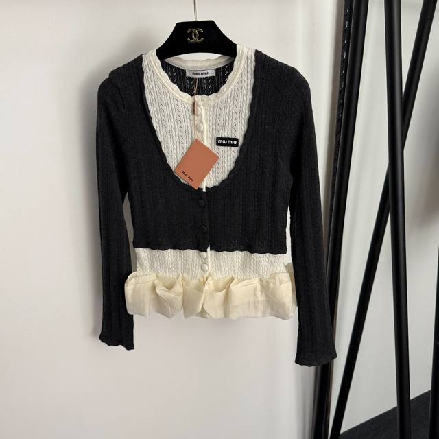 Style No. 20255780 Miumi* New Collar Logo Letters Fake Two-Piece Ruffle Long Sl
