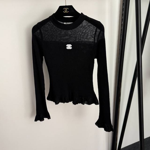 Style No. 20255773 Chane* new logo ruffled long-sleeved slim-fit knit top, avai