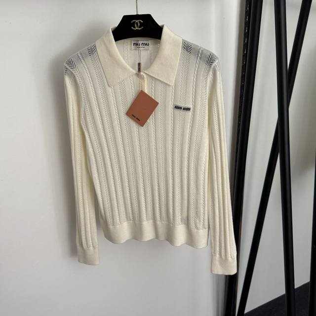 Style No. 20255771 Miumi* new collar logo letter patch lapel long-sleeved hollo