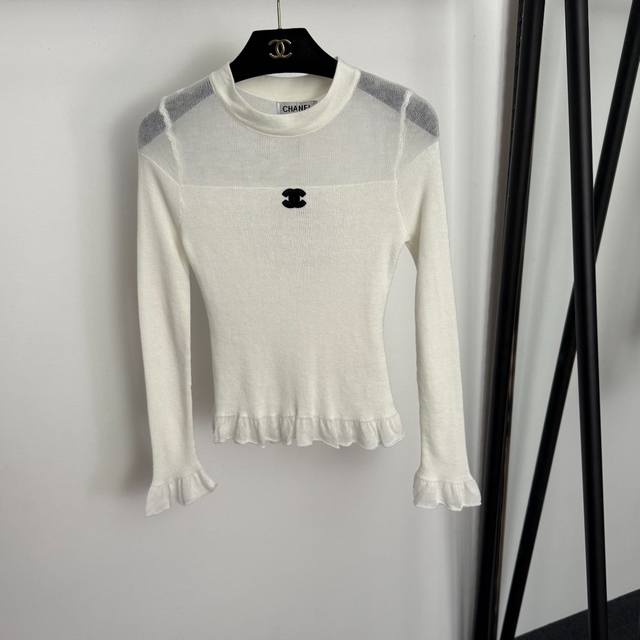 Style No. 20255773 Chane* new logo ruffled long-sleeved slim-fit knit top, avai