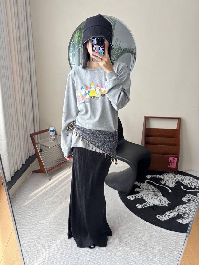 Aubruino 25Fw Early Fall New Letter Embroidered Dwarf Print Crew Neck Sweatshirt