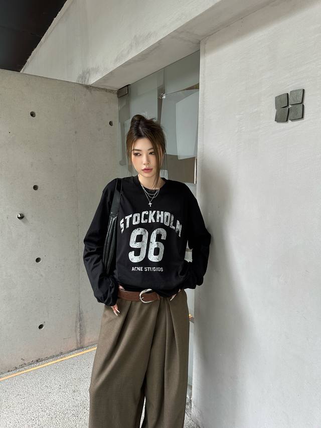 Acne Stud*O 25Fw Early Fall new loose-fit washed print long-sleeved T-shirt | Ex
