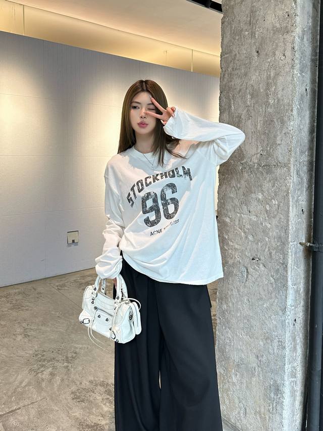 Acne Stud*O 25Fw Early Fall new loose-fit washed print long-sleeved T-shirt | Ex