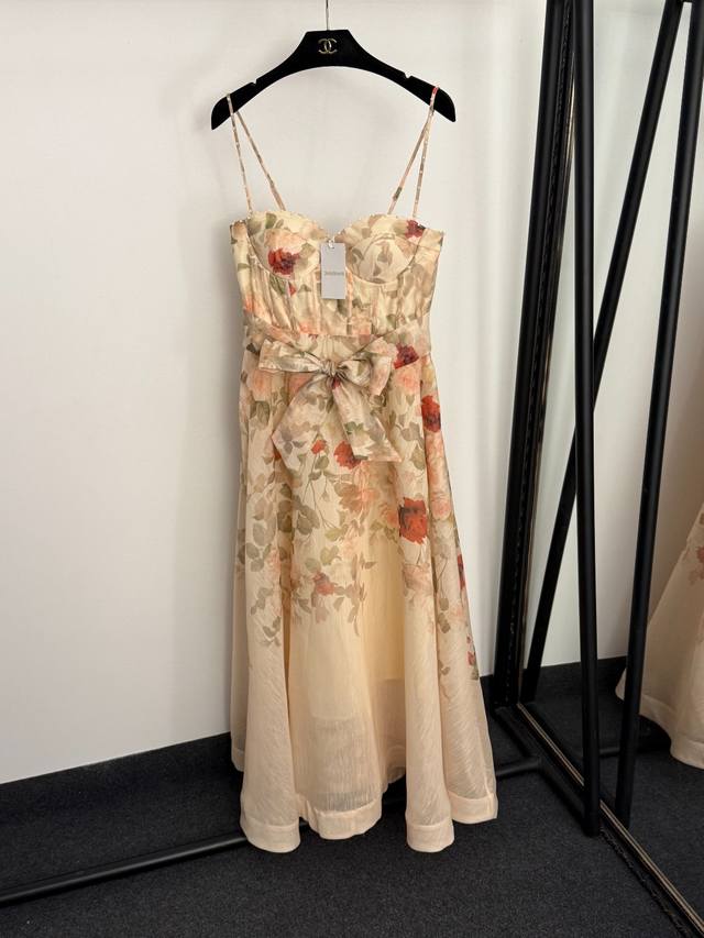 Style No. 20255731 Zimmermann new rose print beaded tube top dress, apricot, bl