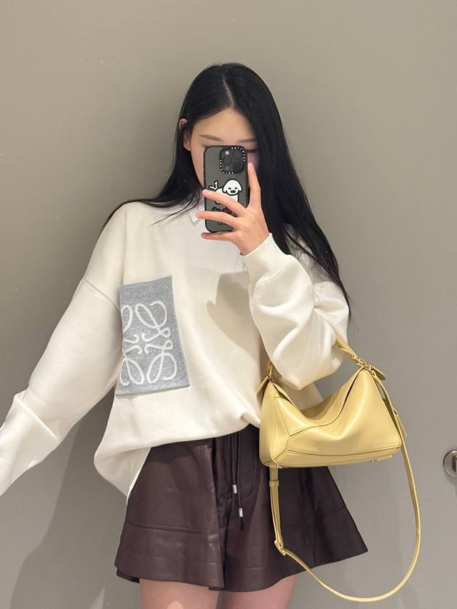 Loew* 25Fw Early Fall New Letter Pocket Cotton Blend Loose Knit Sweater | Exclus