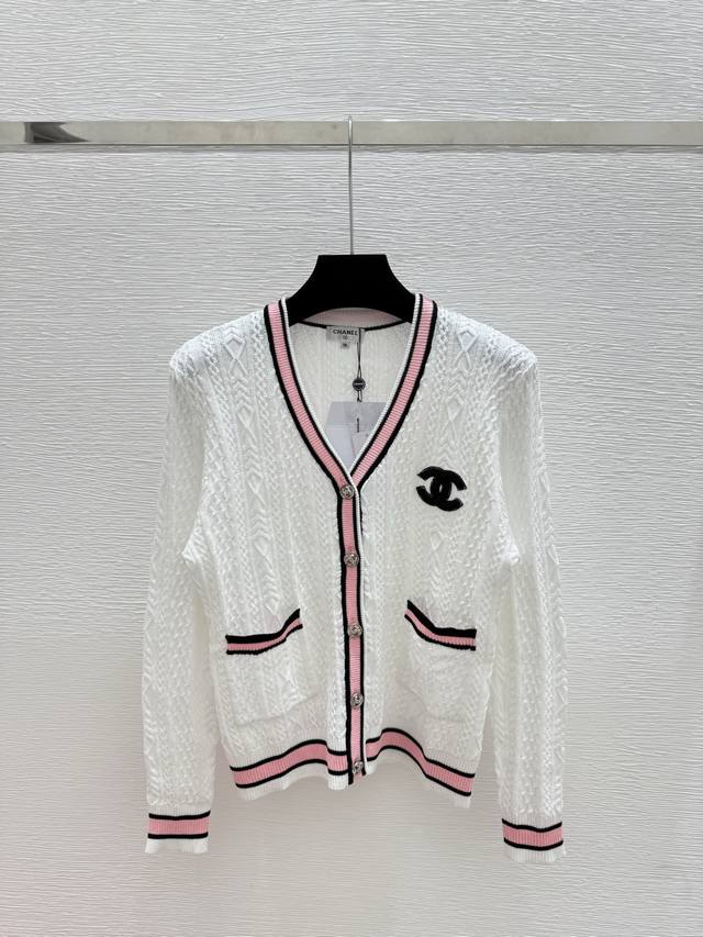 Ch's early autumn new contrast color V-neck knitted long-sleeved cardigan Color: