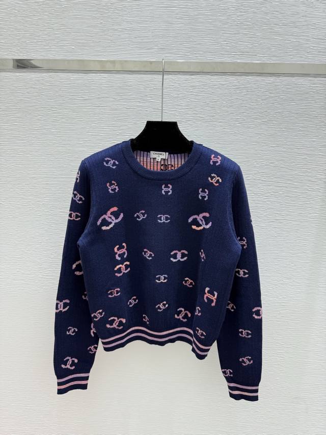 Ch's early autumn new logo jacquard round neck knitted long sleeve Color: Royal