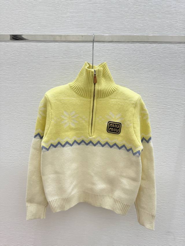 M's early autumn new color matching floral jacquard high collar knitted long sle