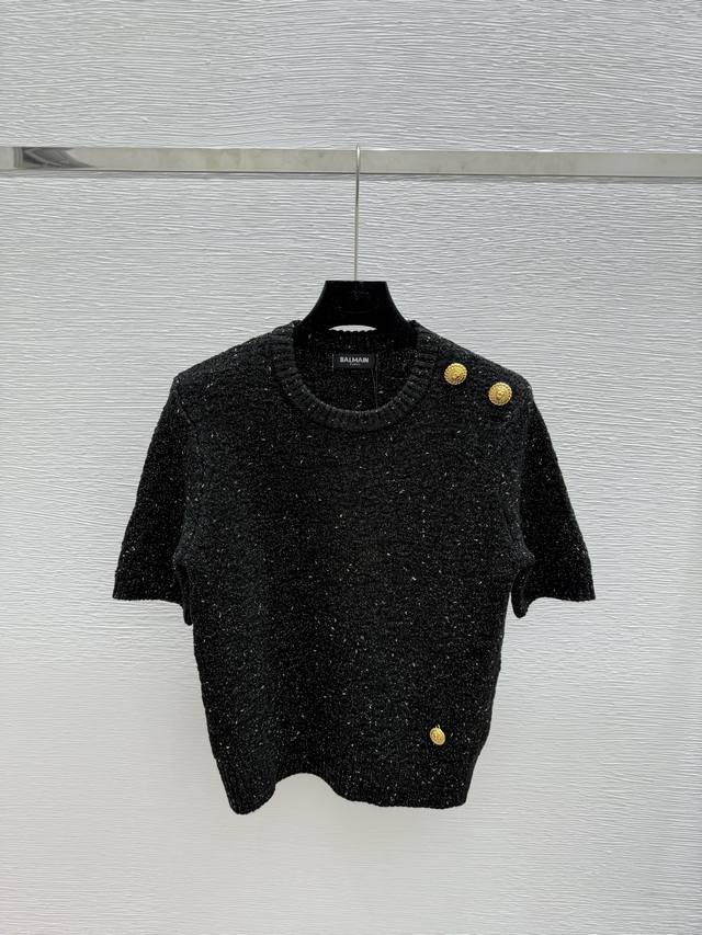 Ba's new summer gold and silver thread round neck knitted short sleeves Color: B