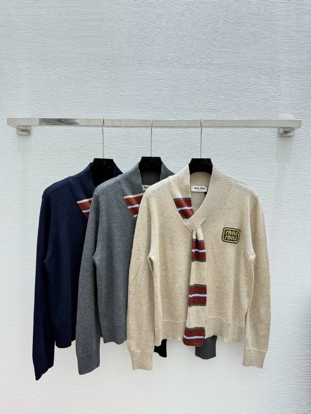M's early autumn new scarf collar knitted long sleeve Color: oatmeal gray royal