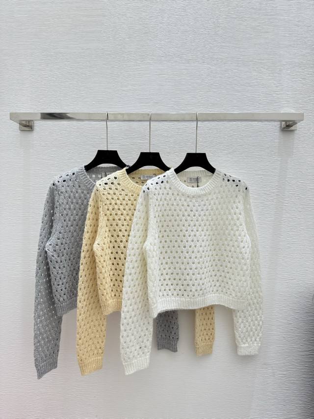 Bc's new early autumn solid color sequined hollow round neck knitted long sleeve
