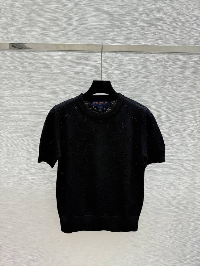 L's new summer letter hollow round neck knitted short sleeve Color: Black Size: