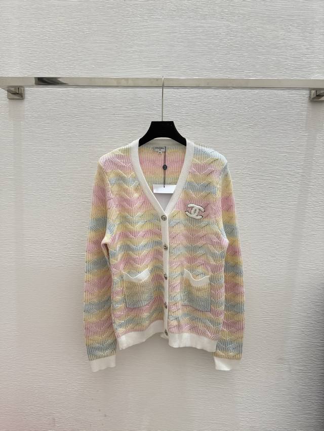 Ch's early autumn new contrast striped V-neck knitted long-sleeved cardigan Colo