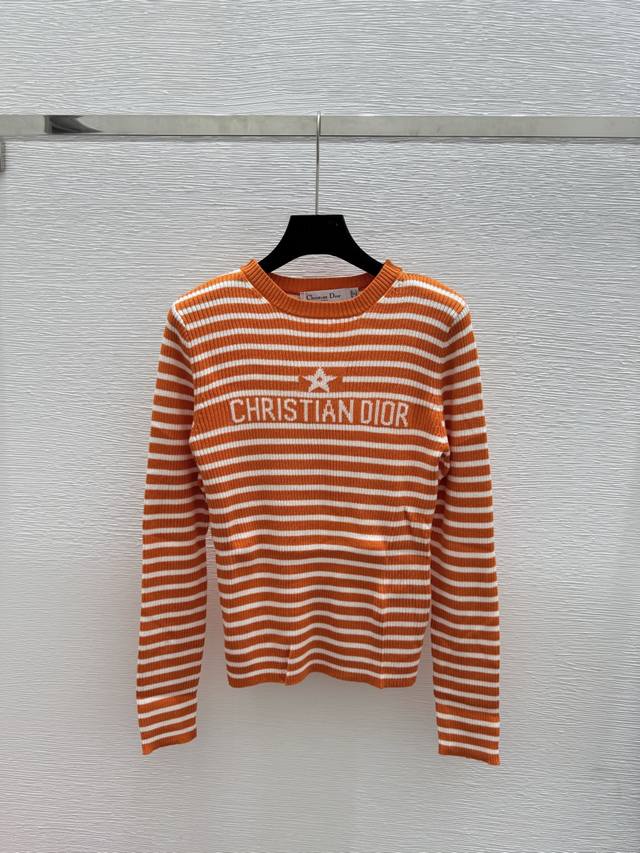 D's early autumn new five-pointed star letter striped round neck knitted long-sl