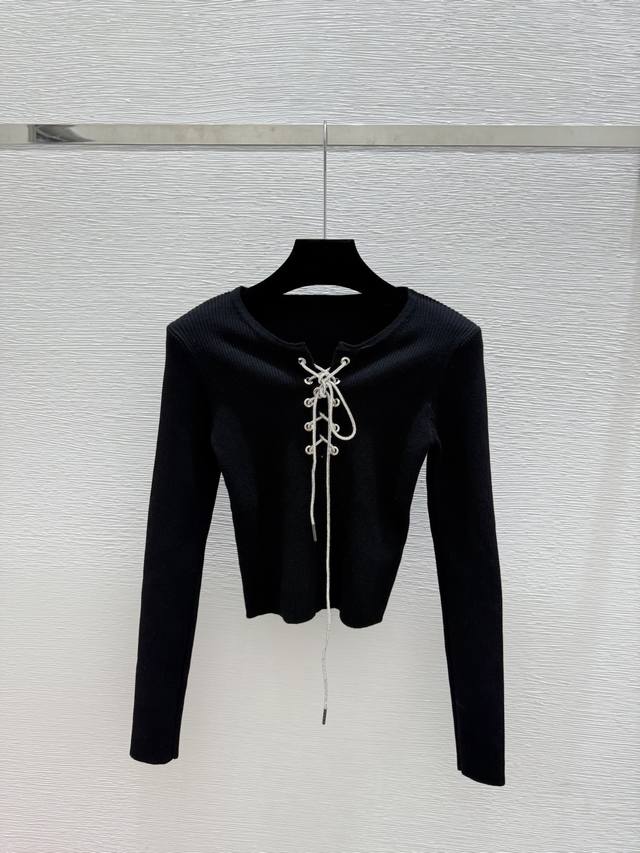 D's early autumn new solid color diamond strap knitted long sleeve Color: Black