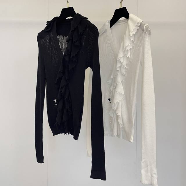Dio' 25Ss Early Fall New Arrivals V-Neck Ruffled Bee Embroidered Cardigan A styl